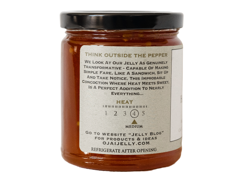 Jar of Ojai Habanero Jelly showing the description on the label